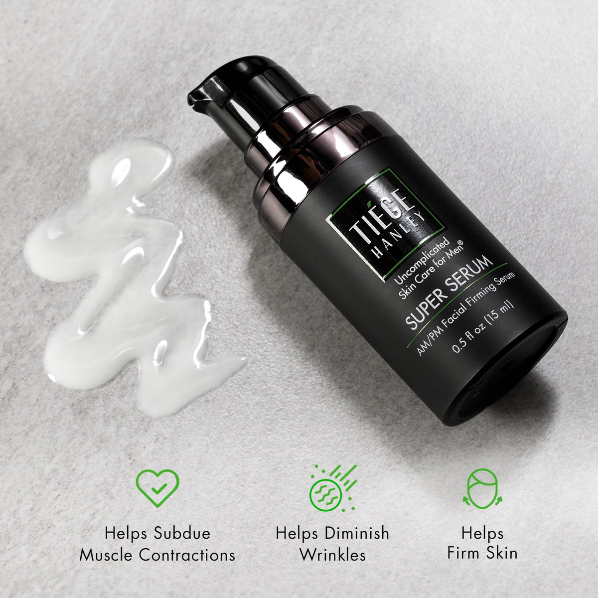 Tiege Hanley serum texture close-up highlighting silky formula.