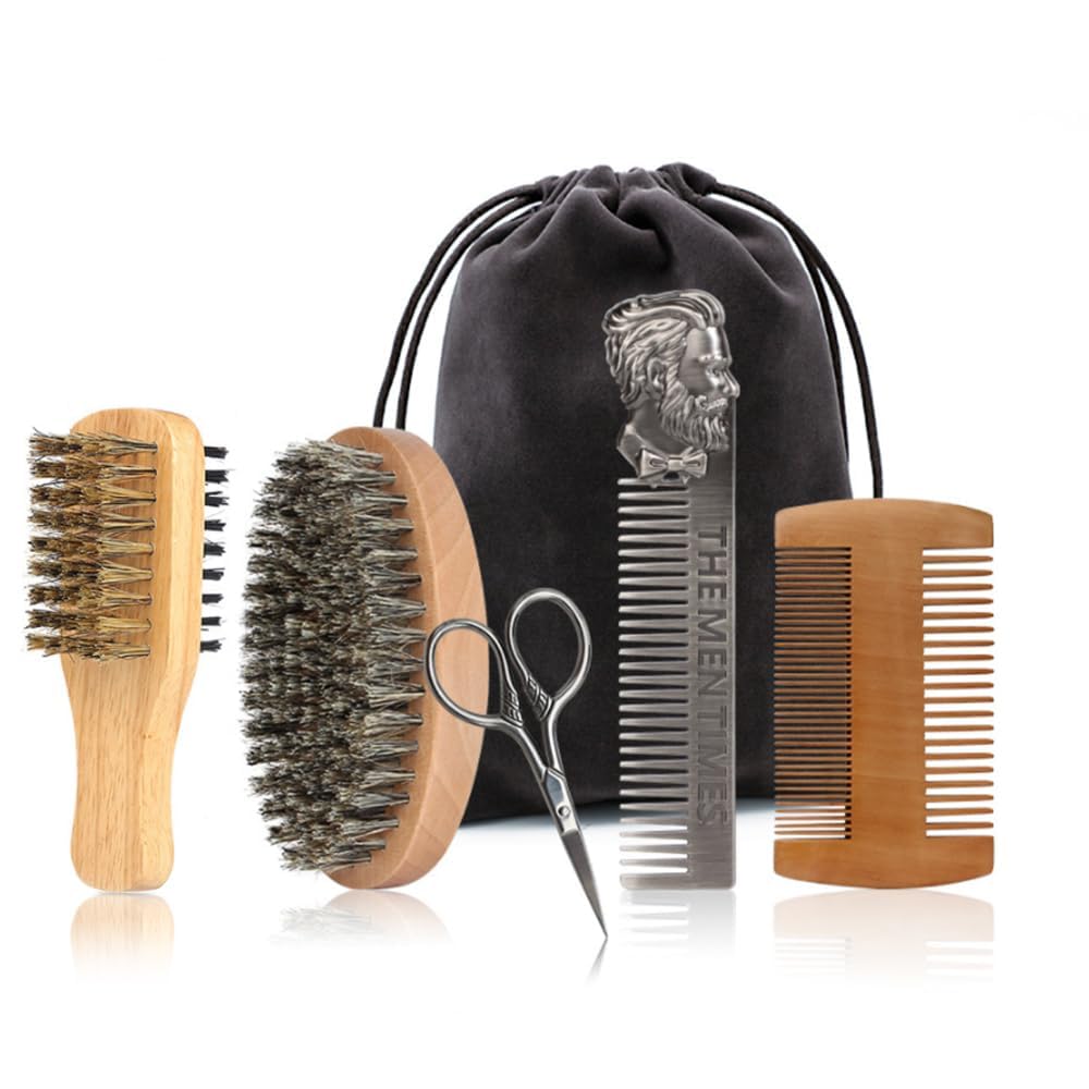 TIENQI beard brush with natural boar bristles for smoother beard and healthier skin.