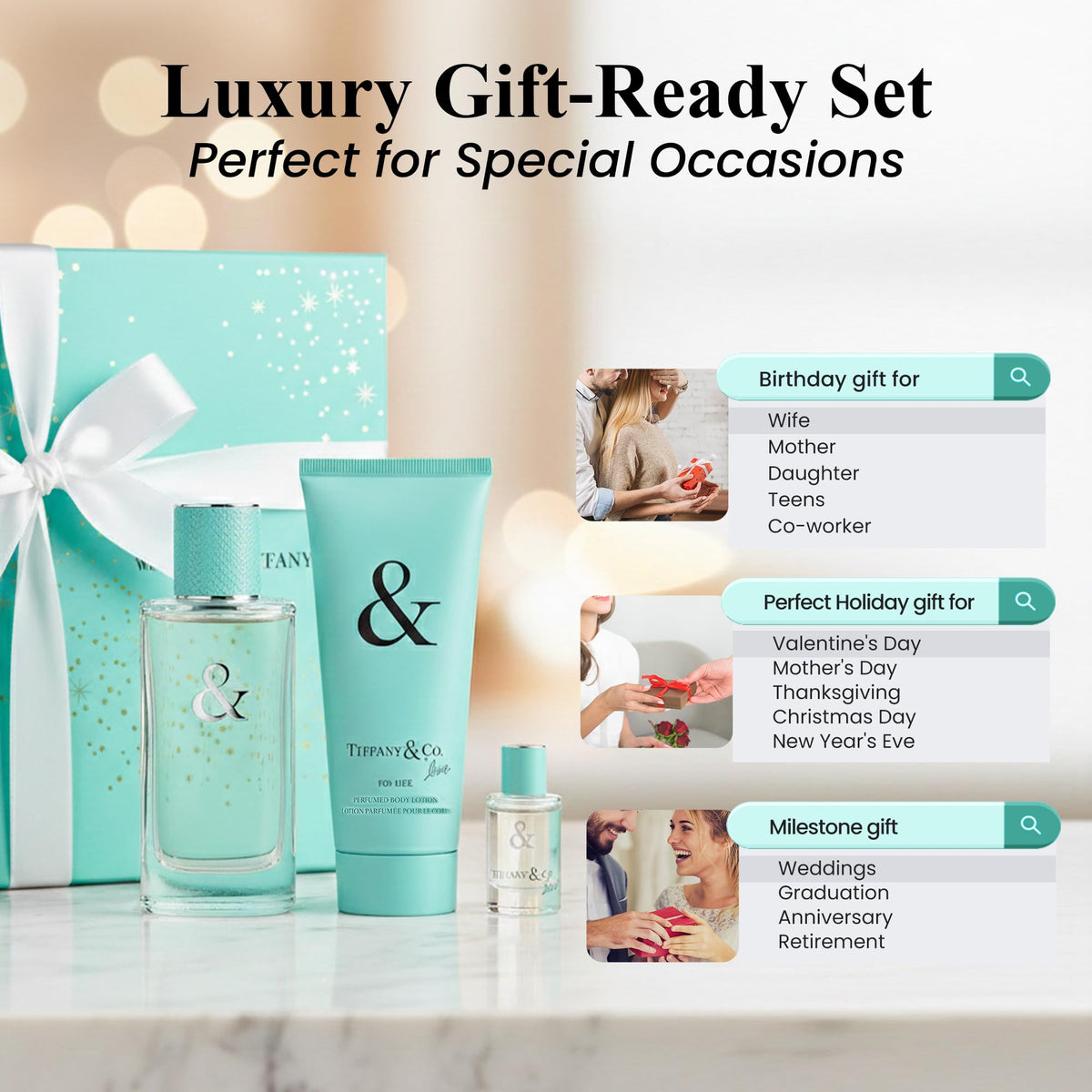 Tiffany & Co. Love body lotion, 3.3oz, provides a hydrating scent base.
