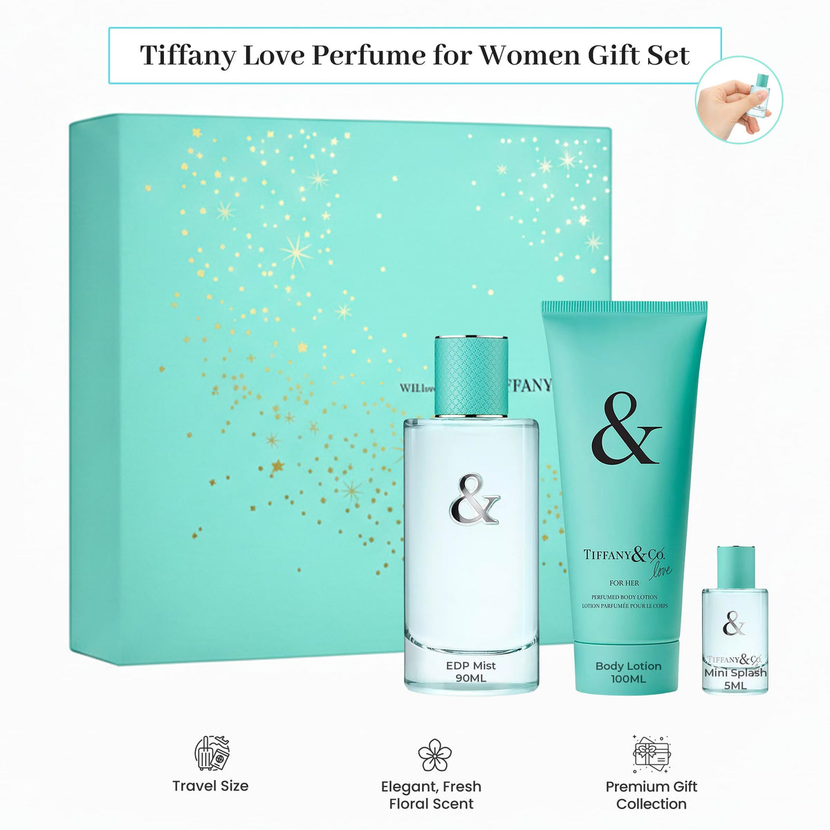 Gifting-ready Tiffany & Co. Love gift-set display with coordinated bottles.