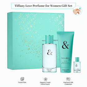 Gifting-ready Tiffany & Co. Love gift-set display with coordinated bottles.