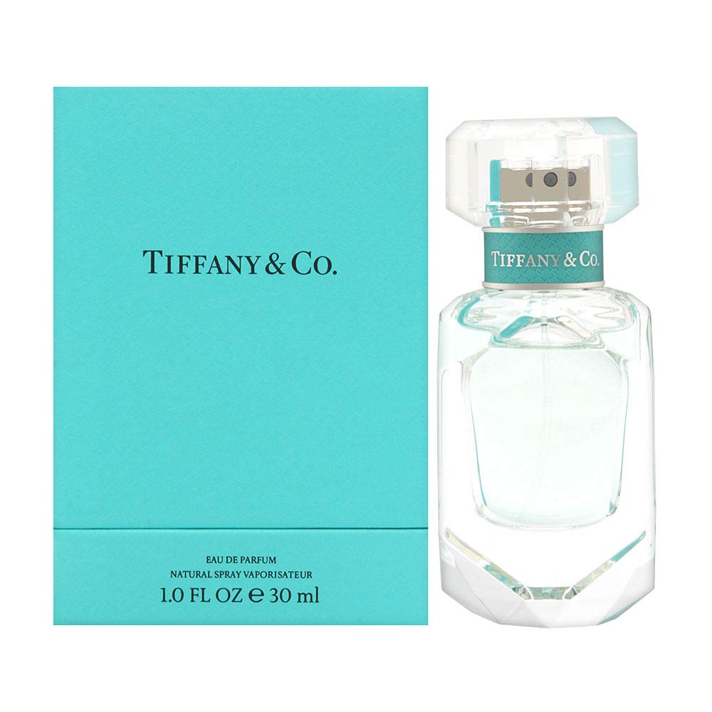 Tiffany & Co. 1-ounce bottle pour highlights elegant daily fragrance presentation.