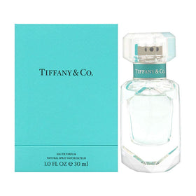 Tiffany & Co. 1-ounce bottle pour highlights elegant daily fragrance presentation.