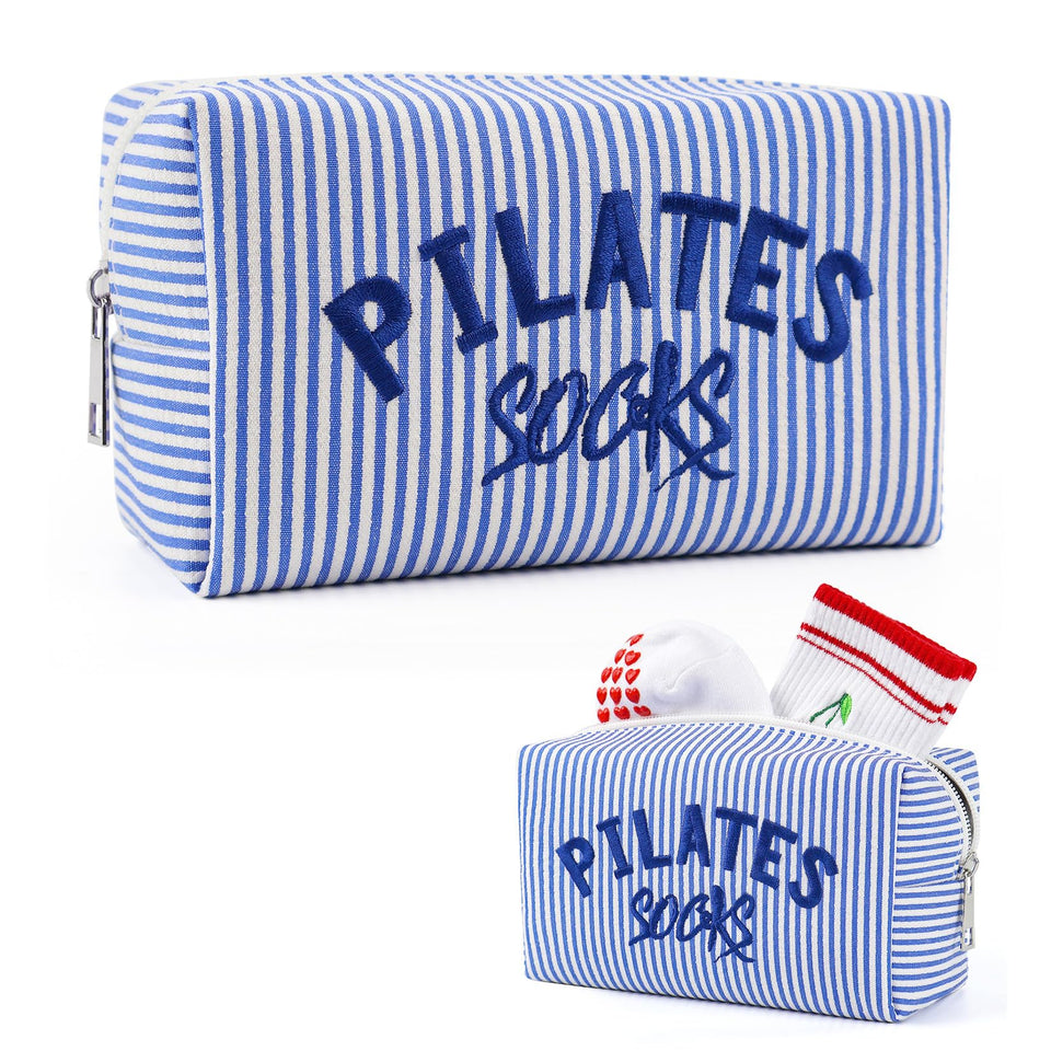 TIFFYONEK Pilates Socks Bag with embroidered seersucker for organized gear