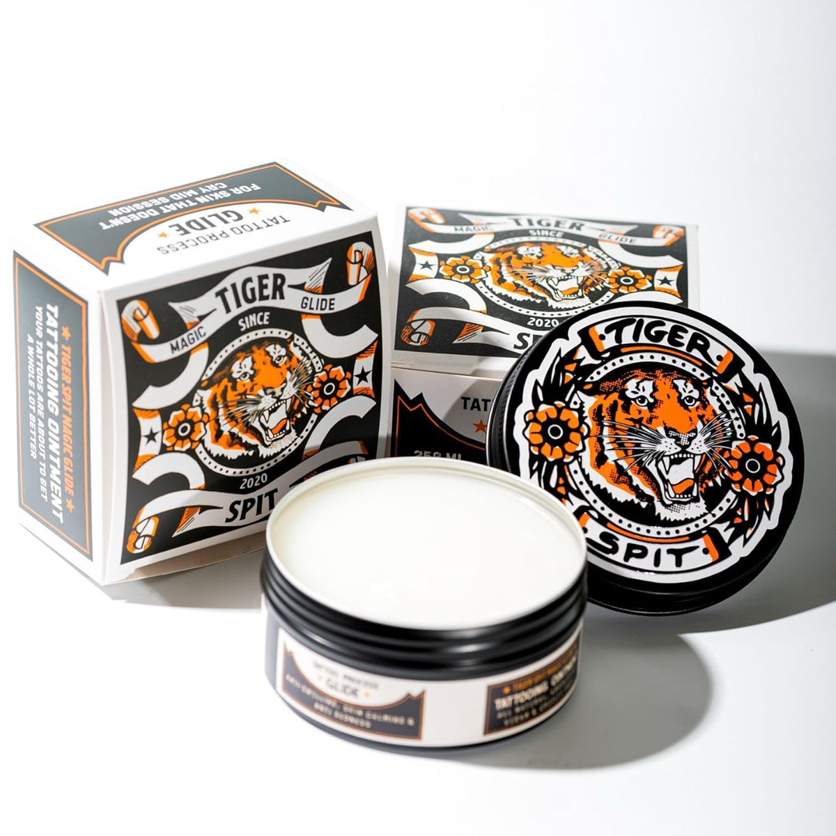 Tiger Spit Tattoo Glide keeps skin hydrated for extended tattooing comfort.