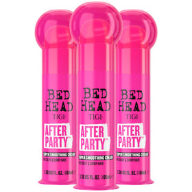 TIGI Bed Head After Party bottle with pump showing easy frizz-control application