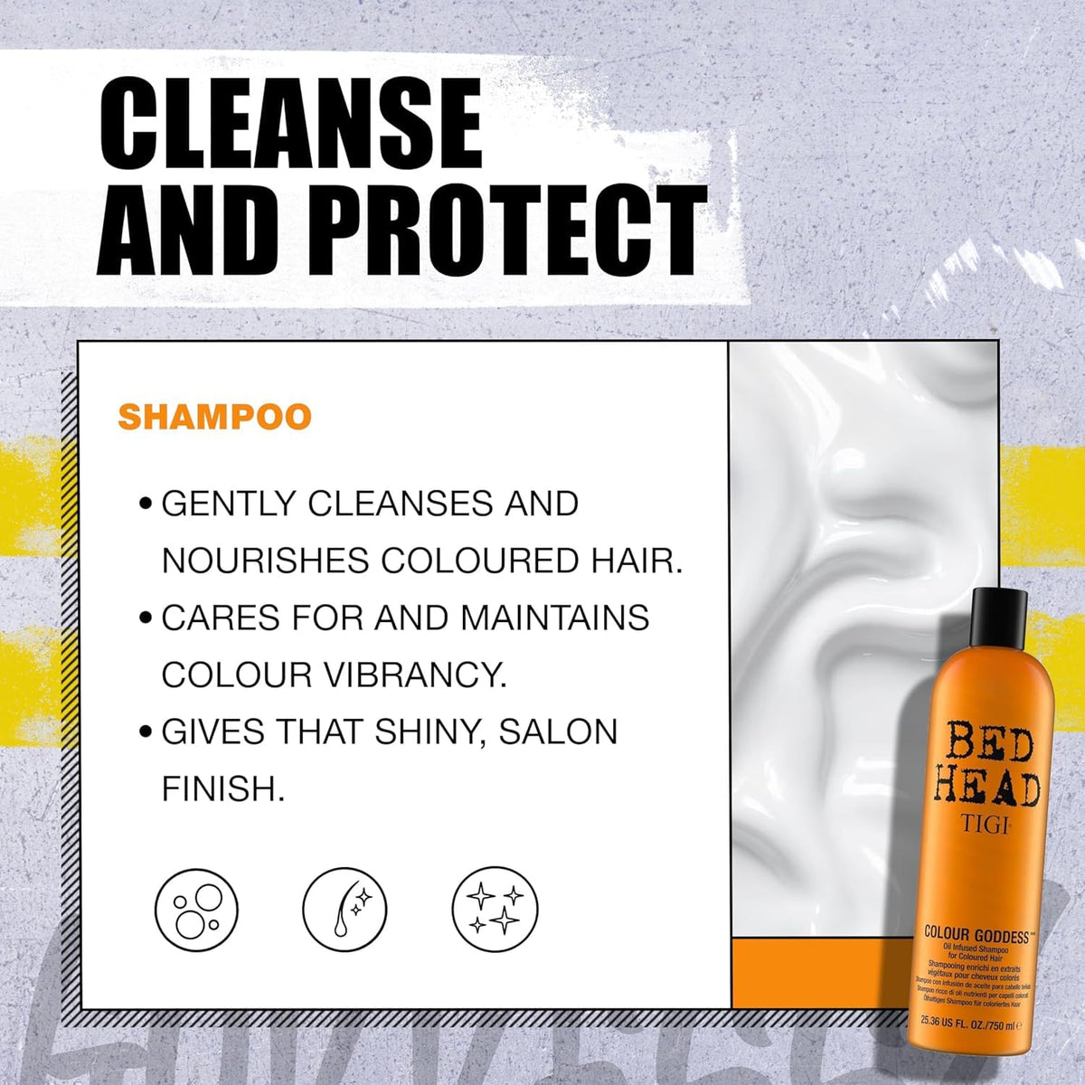 TIGI Colour Goddess packaging detail with luxurious bottle and label