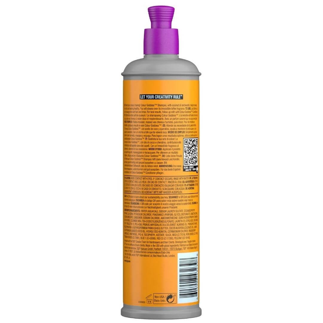 TIGI Colour Goddess Shampoo lather demonstrates nourishing oils for colour protection and vibrant hair.