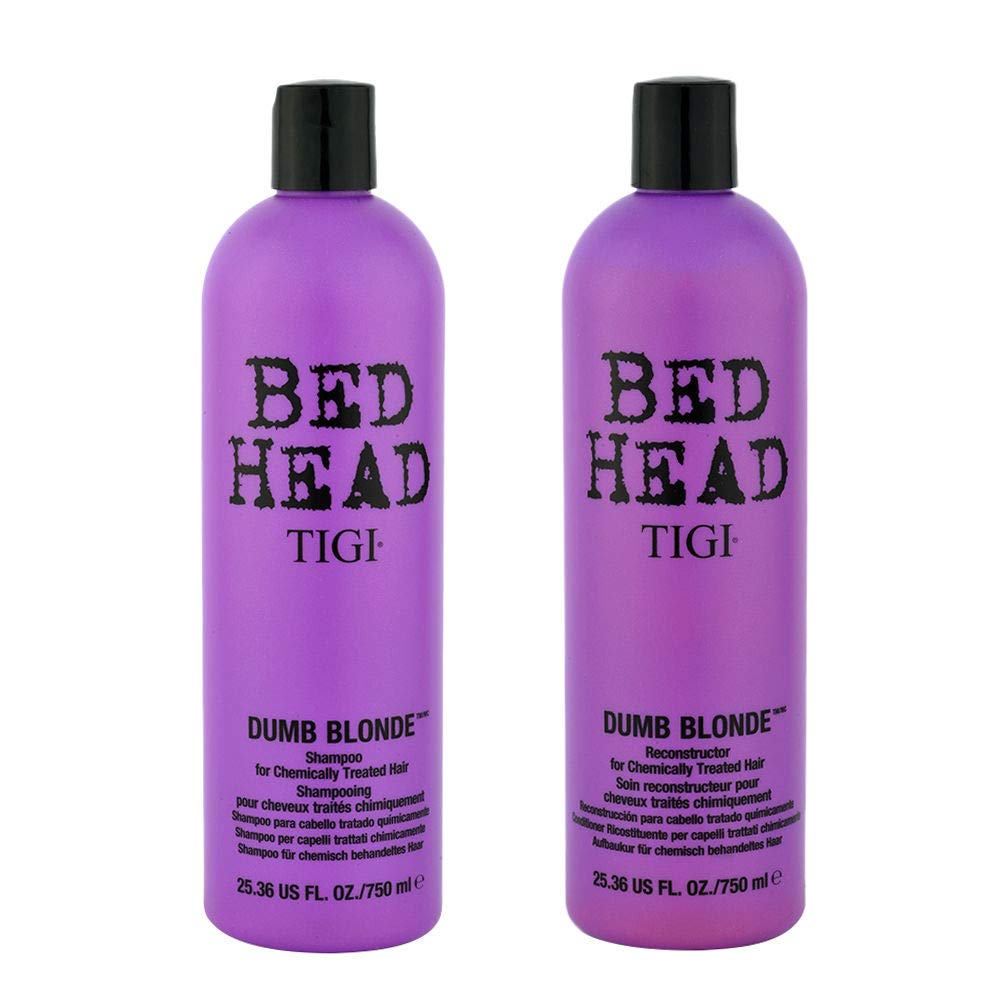 TIGI Bed Head Dumb Blonde duo pack bottle boosts blonde vibrancy with keratin and milk protein.