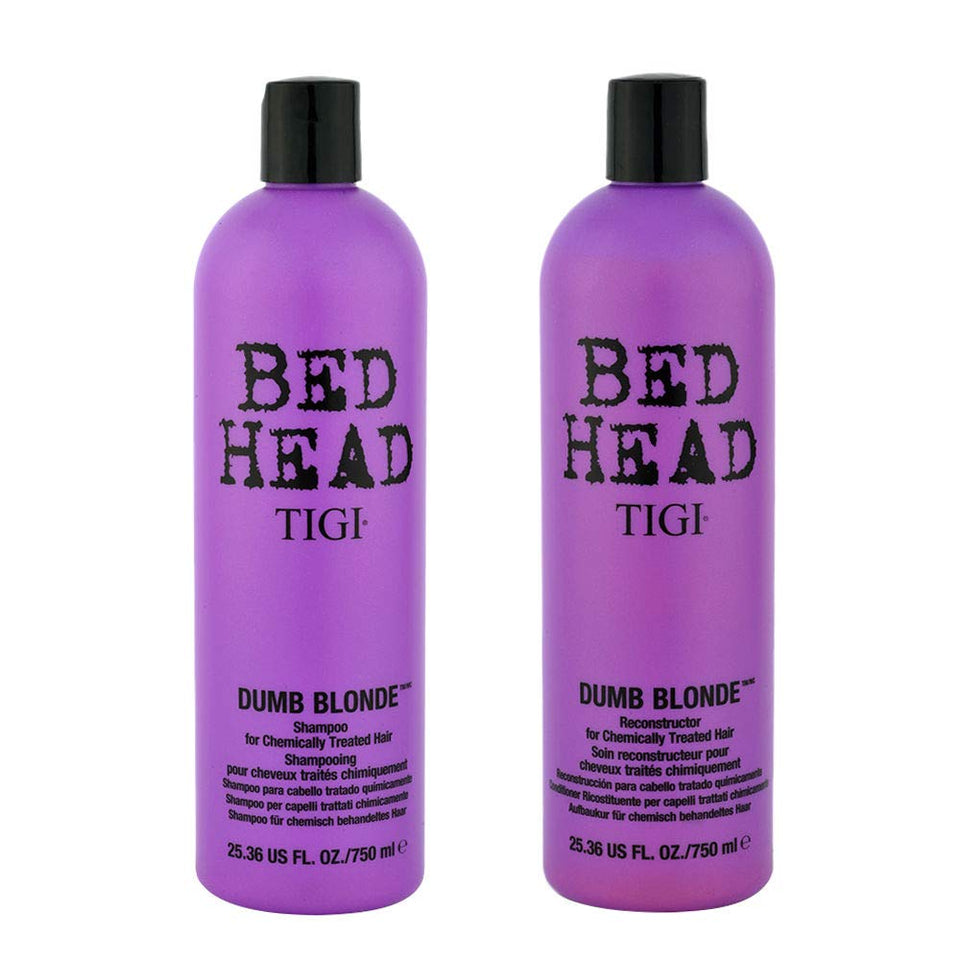 TIGI Bed Head Dumb Blonde duo pack bottle boosts blonde vibrancy with keratin and milk protein.
