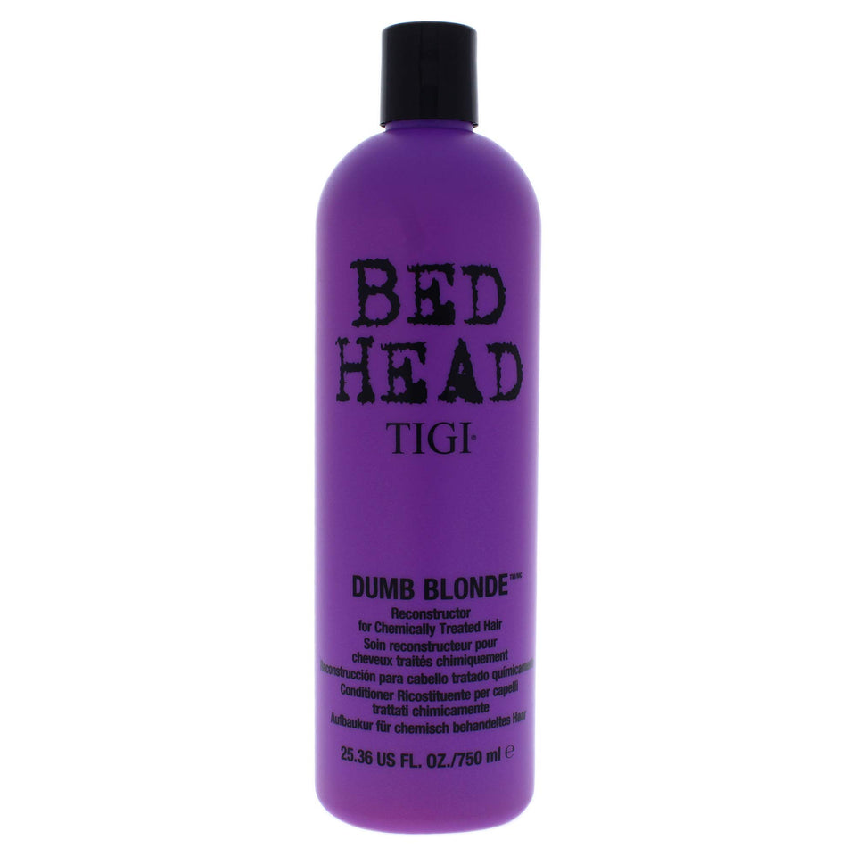 TIGI Bed Head Dumb Blonde Reconstructor bottle emphasizes color protection and repair.