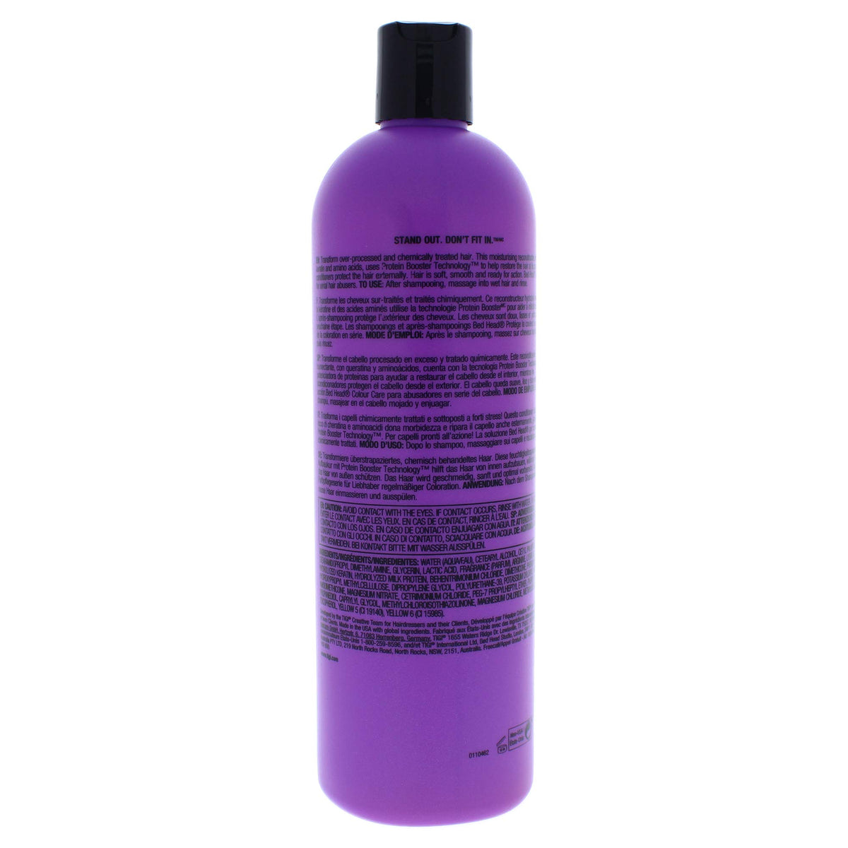 Close-up of TIGI Bed Head Dumb Blonde Reconstructor label for conditioning and repair.