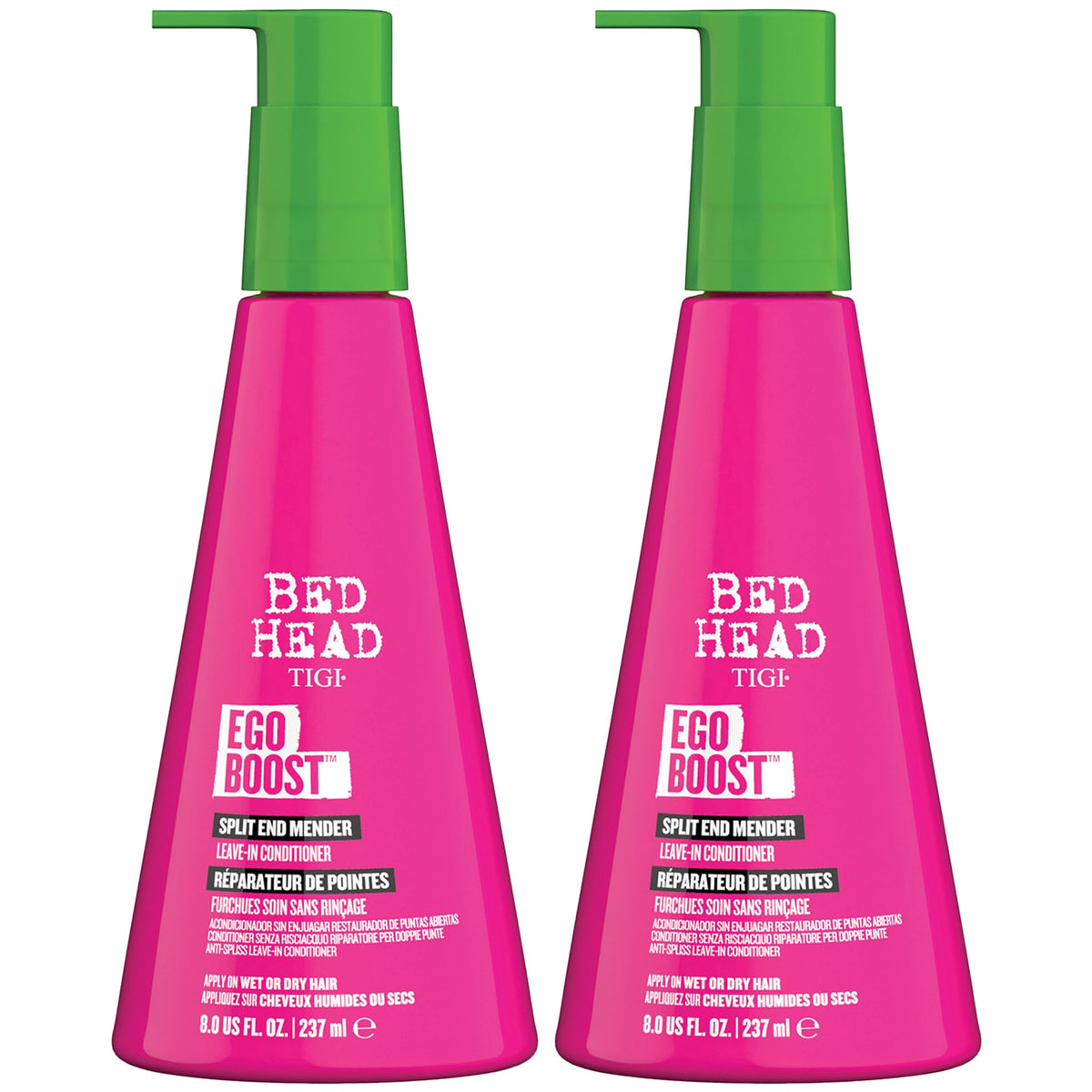TIGI Bed Head Ego Boost 2-pack bottles ready to smooth split ends.