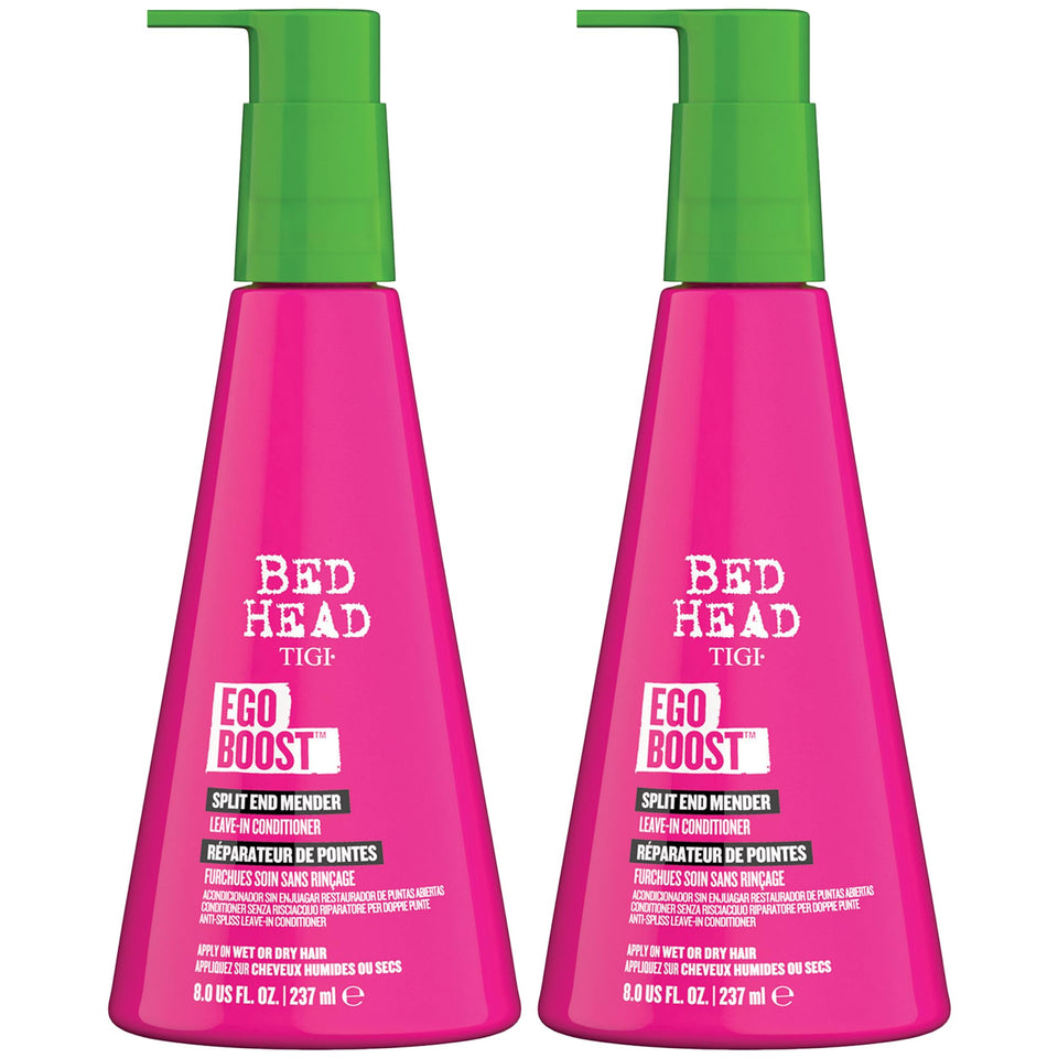 TIGI Bed Head Ego Boost 2-pack bottles ready to smooth split ends.