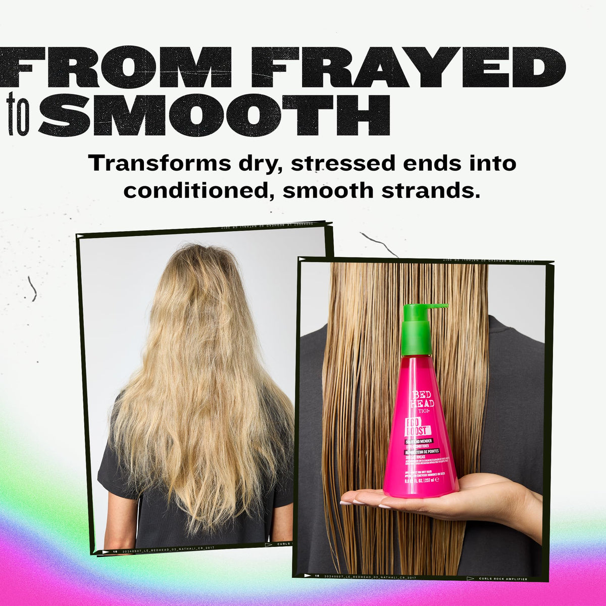TIGI Bed Head Ego Boost hydrolyzed keratin supports hair strength.