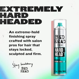 TIGI Bed Head Hard Head can close-up showing instant-dry finish and strong hold.