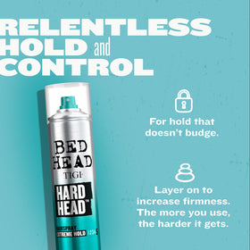 TIGI Bed Head Hard Head spray dispersion demonstrates even coverage.