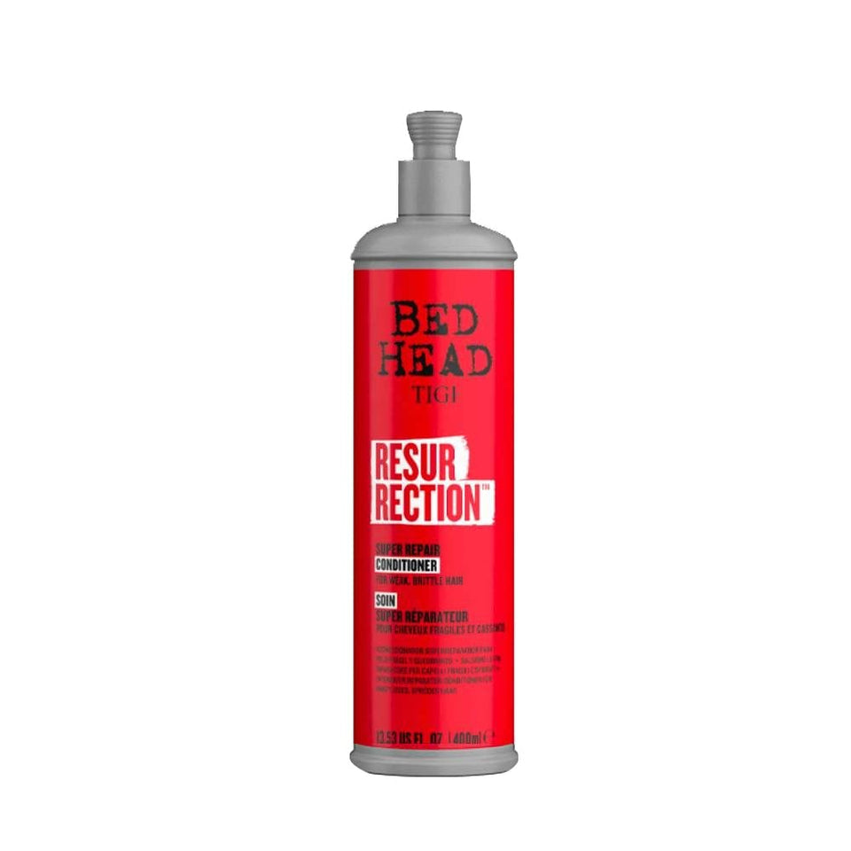 TIGI Bed Head Resurrection conditioner bottle pour improves moisture for damaged hair