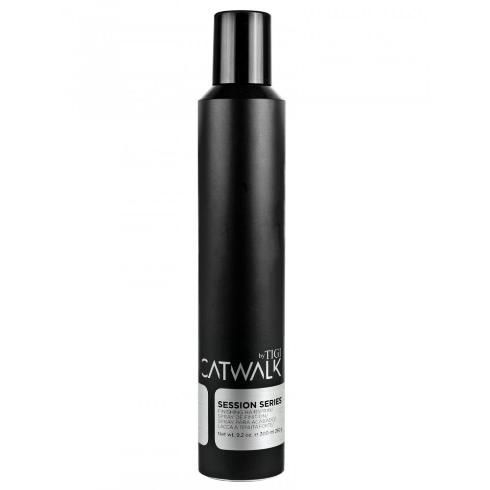 TIGI Catwalk Session Series finishing hairspray bottle delivering a fine mist for flexible, long-lasting hold