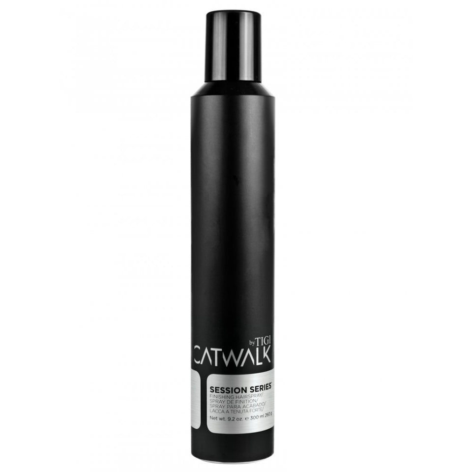TIGI Catwalk Session Series finishing hairspray bottle delivering a fine mist for flexible, long-lasting hold