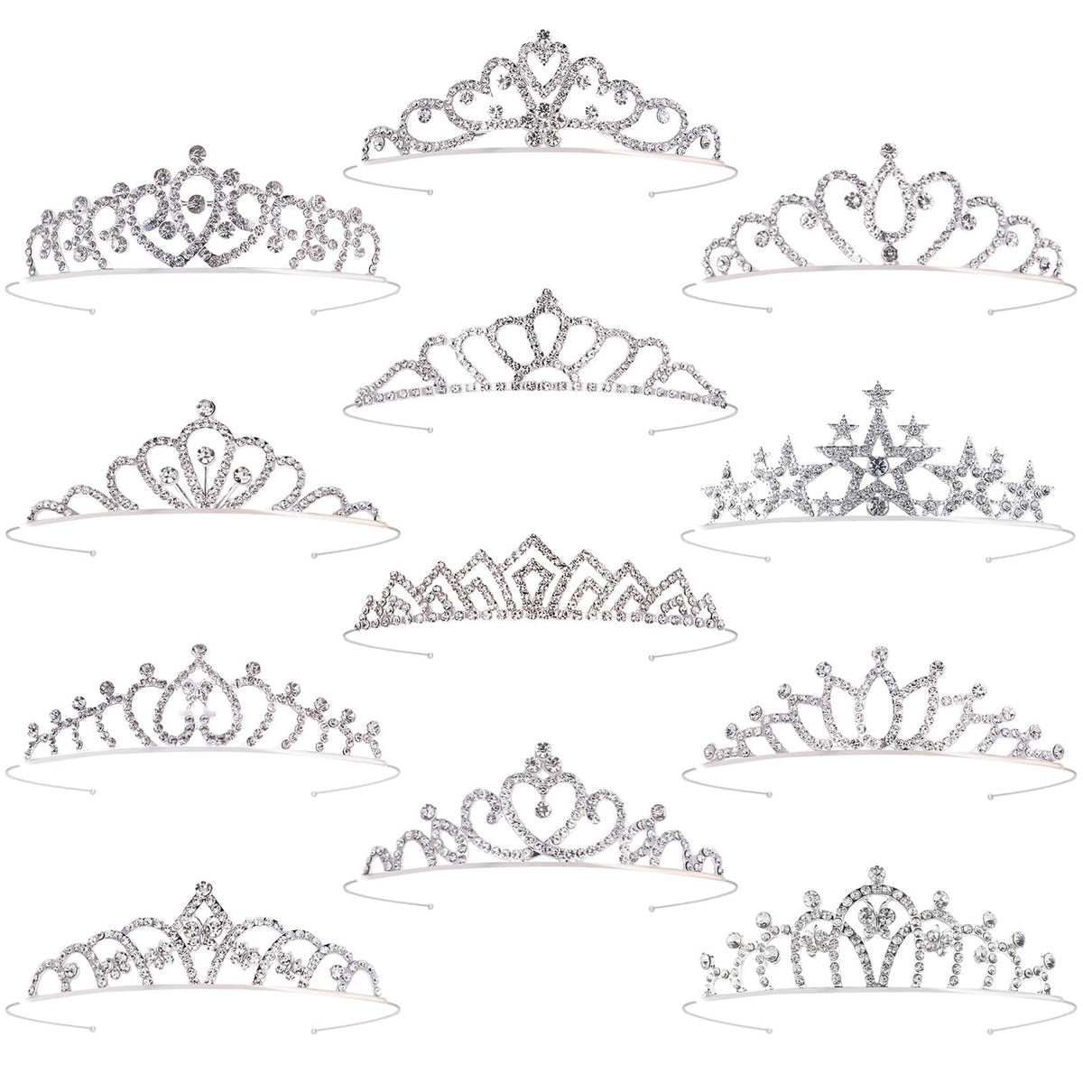 Tihebax 12-piece tiara set with varied designs for versatile princess looks.