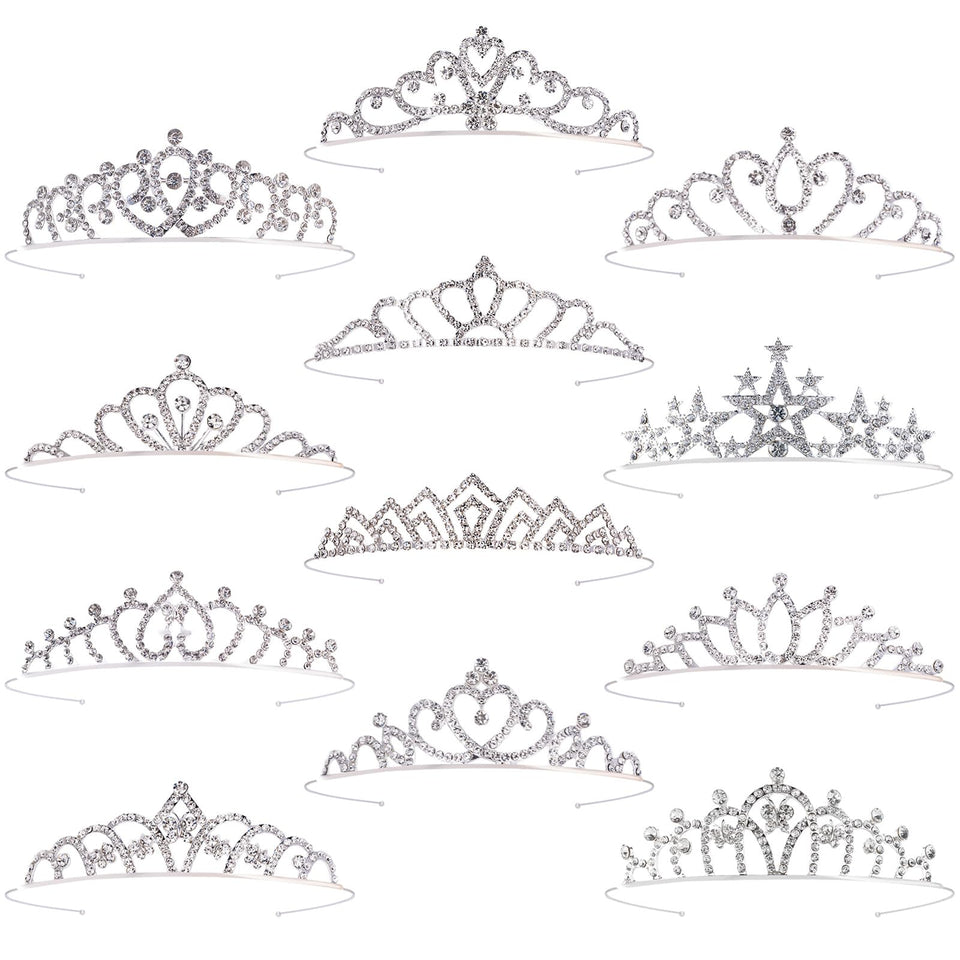 Tihebax 12-piece tiara set with varied designs for versatile princess looks.