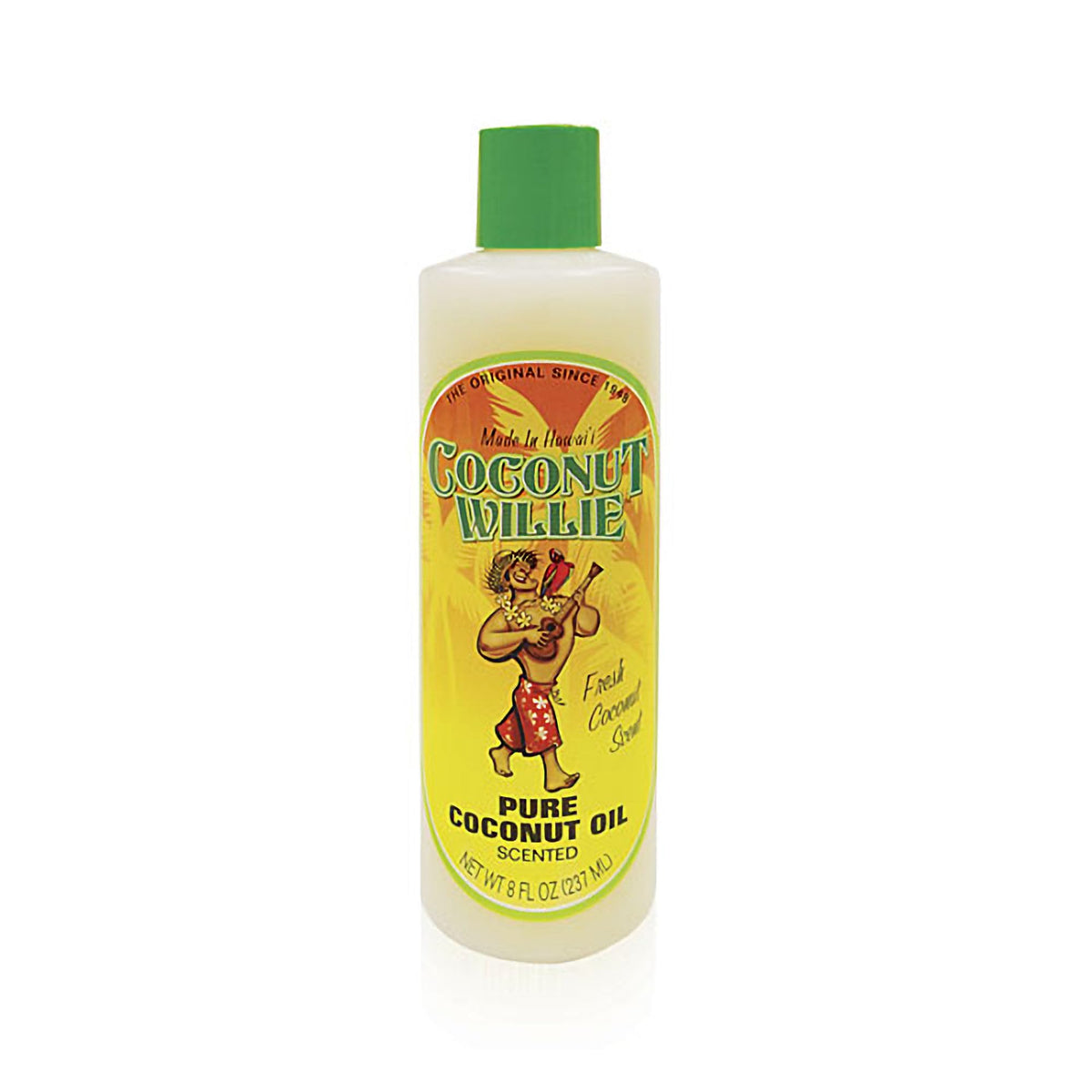 Tikimaster Royal Hawaiian Coconut Willie Oil bottle for nourishing dry skin and soft hair