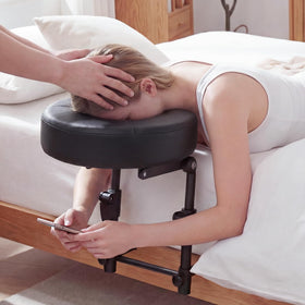 TIMBERHIDE portable massage headrest under mattress setup for easy, discreet in-bed support.