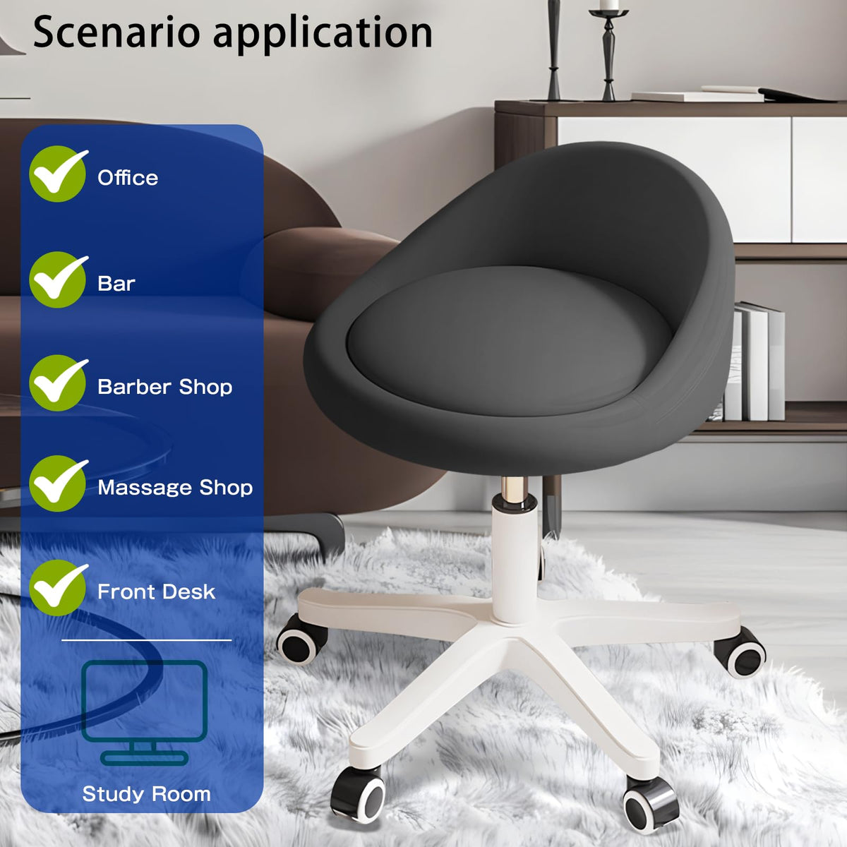 Timbertouch rolling stool 360 swivel enables unrestricted movement during tasks