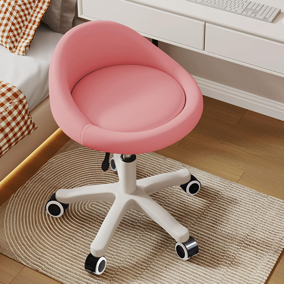Timbertouch rolling stool with adjustable height for customizable seating in salons.