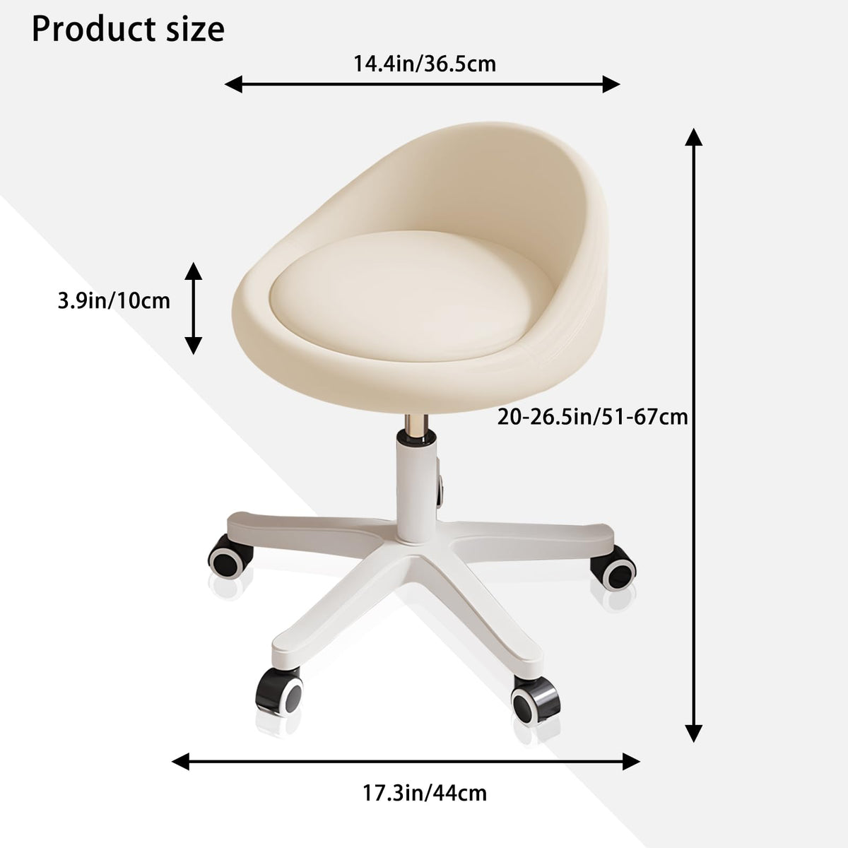 Timbertouch rolling stool showing adjustable height for varied counters