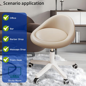 Timbertouch rolling stool featuring five quiet wheels for smooth movement on floors.