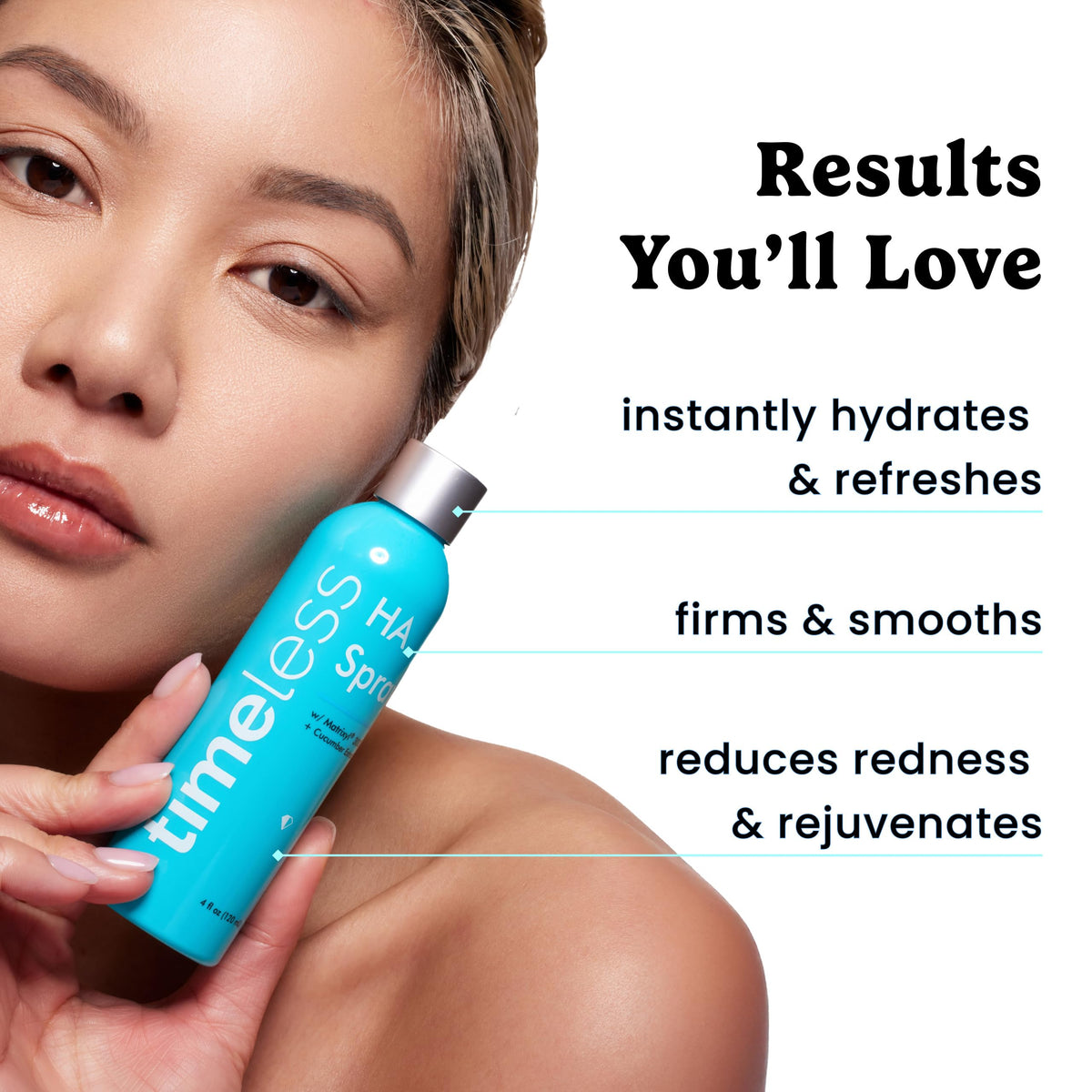 Timeless hyaluronic acid face mist closeup highlighting moisture boost.