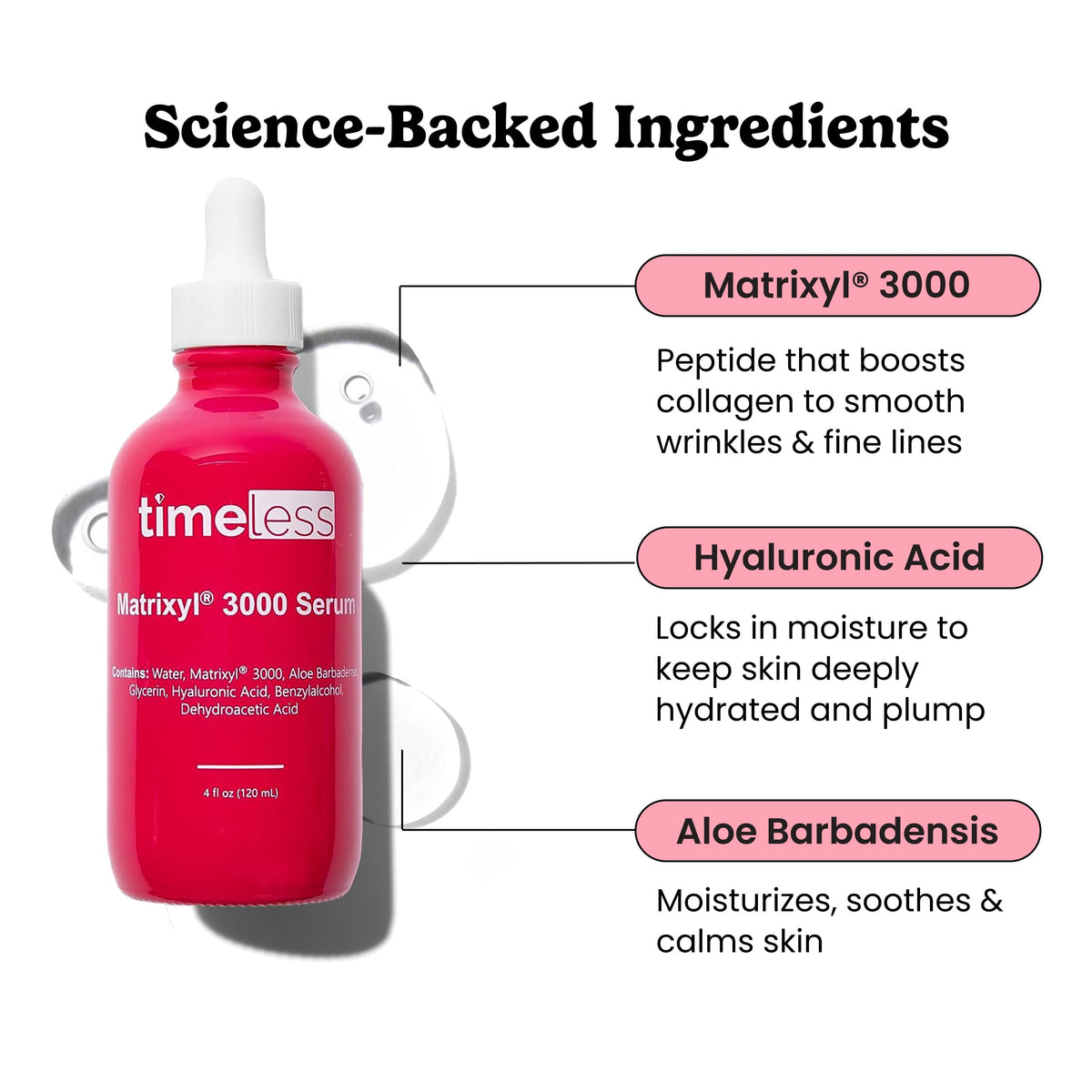 Timeless Skin Care Matrixyl 3000 serum dropper close-up for precise daily application