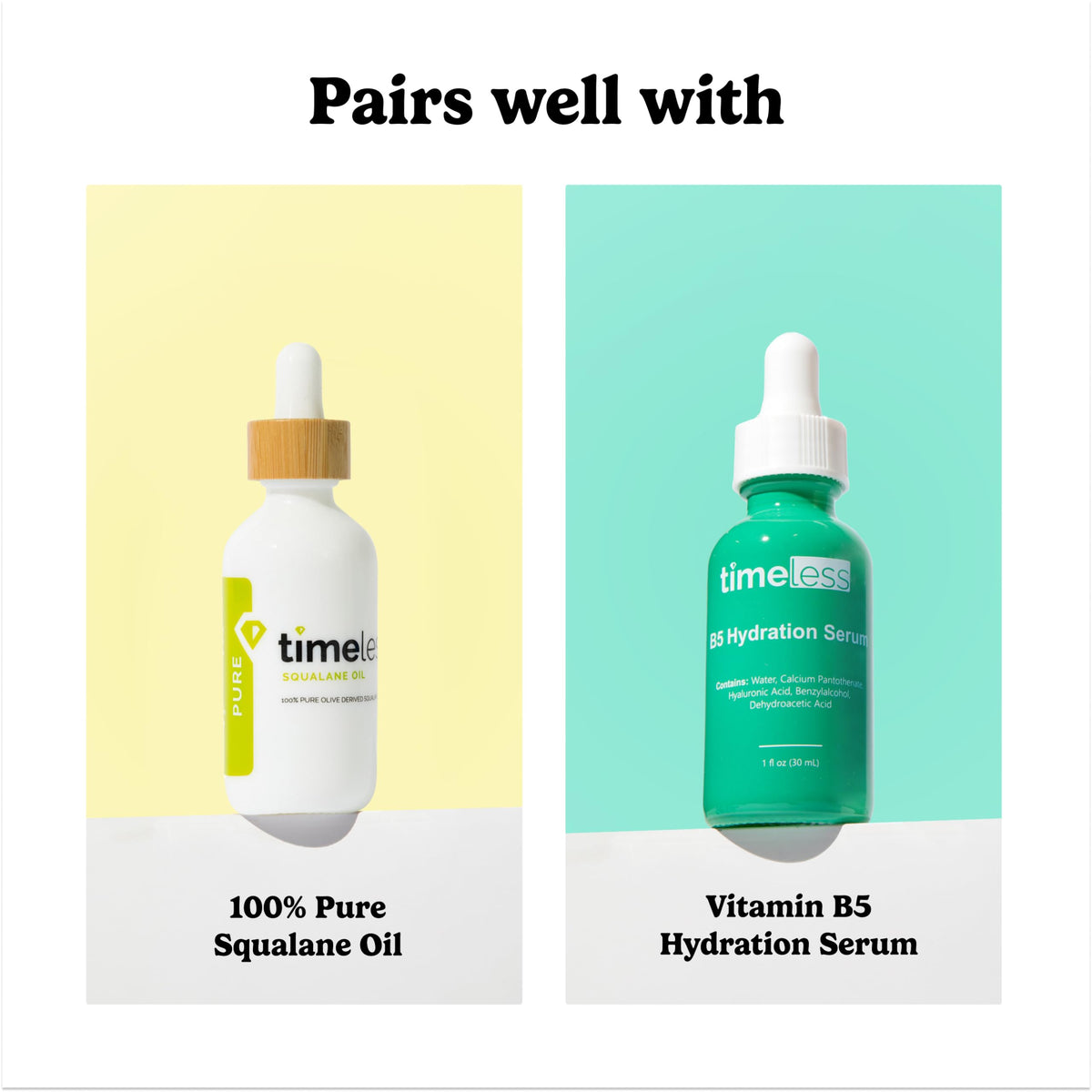 Timeless Skin Care Fragrance-free serum bottle emphasizes clean, irritation-free use.