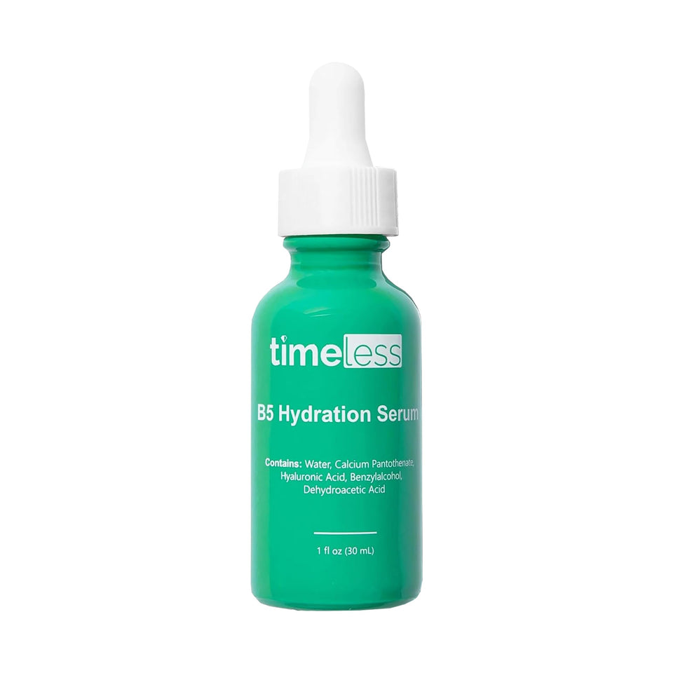 Timeless Vitamin B5 Serum bottle on a clean surface for daily hydration.