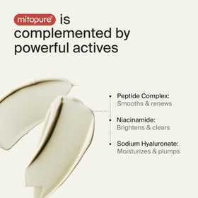 Timeline Mitopure jar and pump illustrate easy day and night use.
