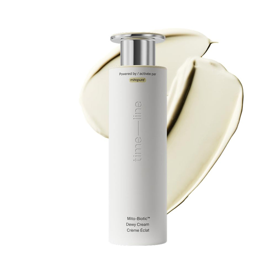 Timeline Mitopure Dewy Cream bottle demonstrates lightweight hydration for daily use.