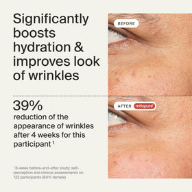 Timeline Mitopure Eye Cream packaging highlights Swiss research heritage