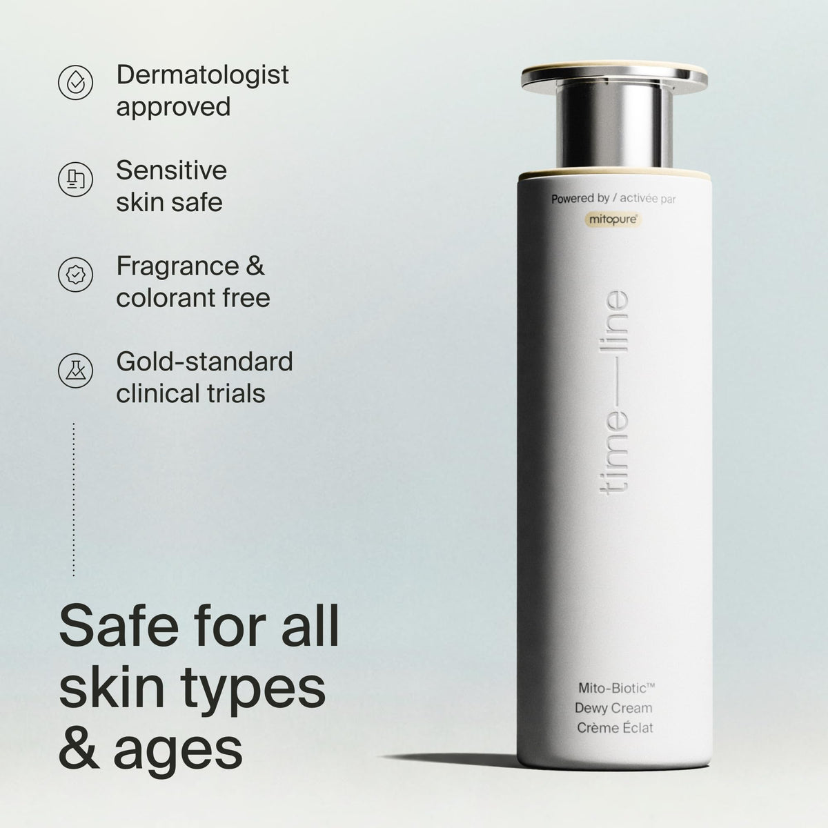Timeline Mitopure cream absorbing quickly with a luminous finish.
