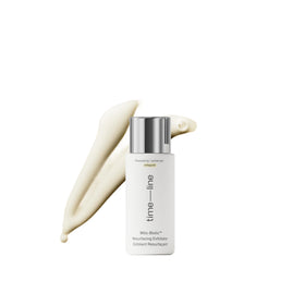 Timeline Mitopure travel-size exfoliator bottle showing compact design for on-the-go use