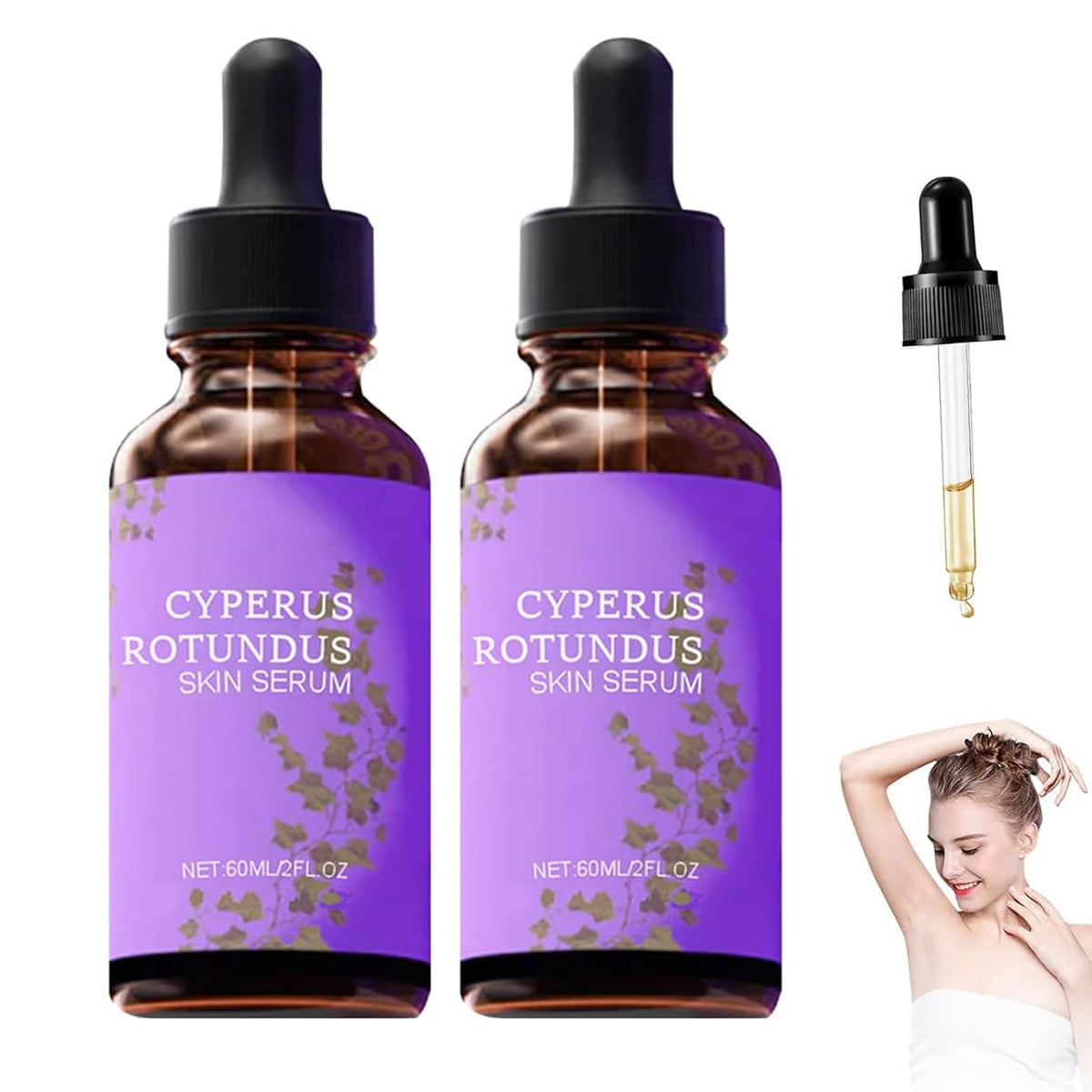 Timeno Cyperus Rotundus serum bottle close-up showing gentle skincare benefits