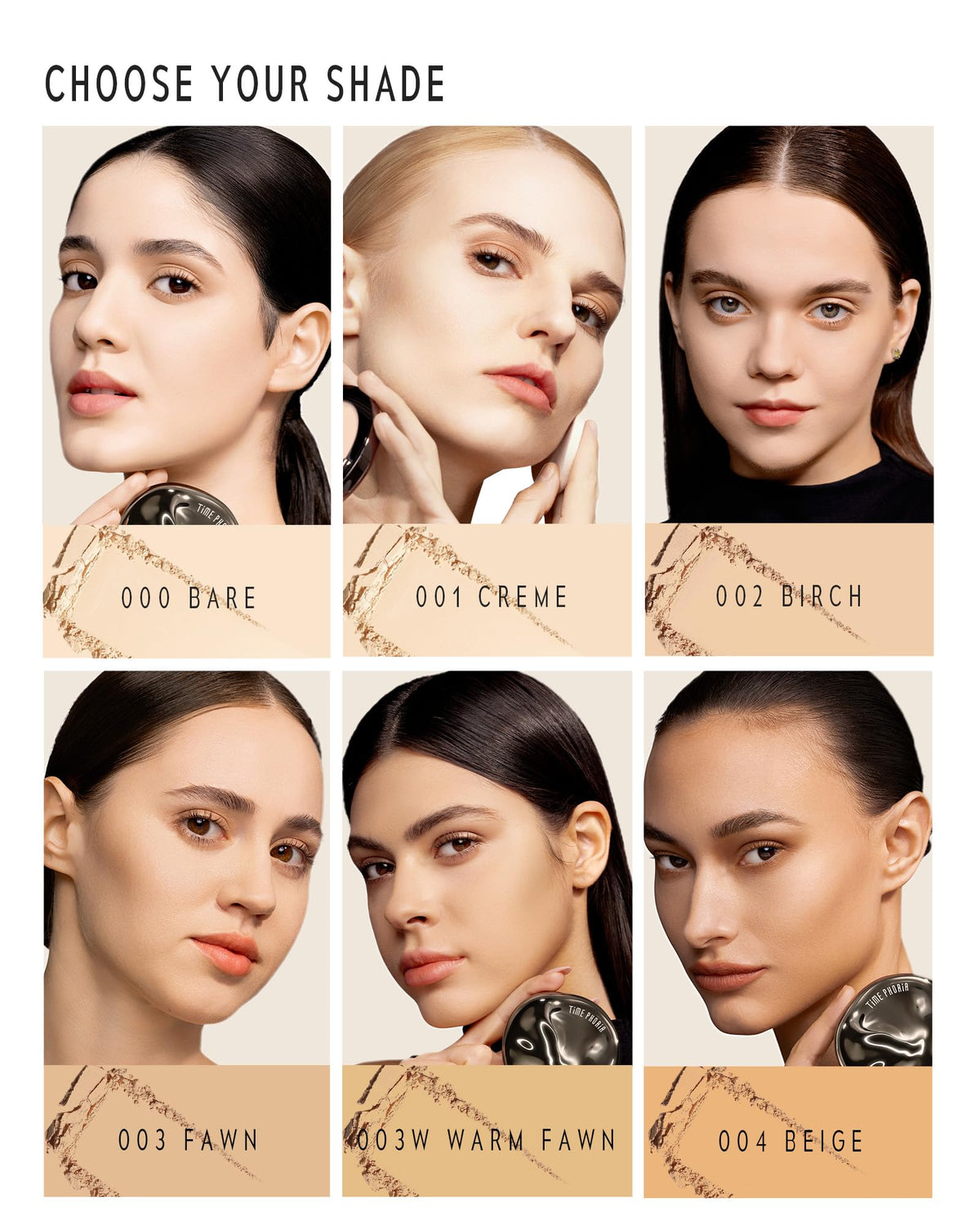 TIMEPHORIA Optima 03 Fawn swatches for warm medium skin tone.