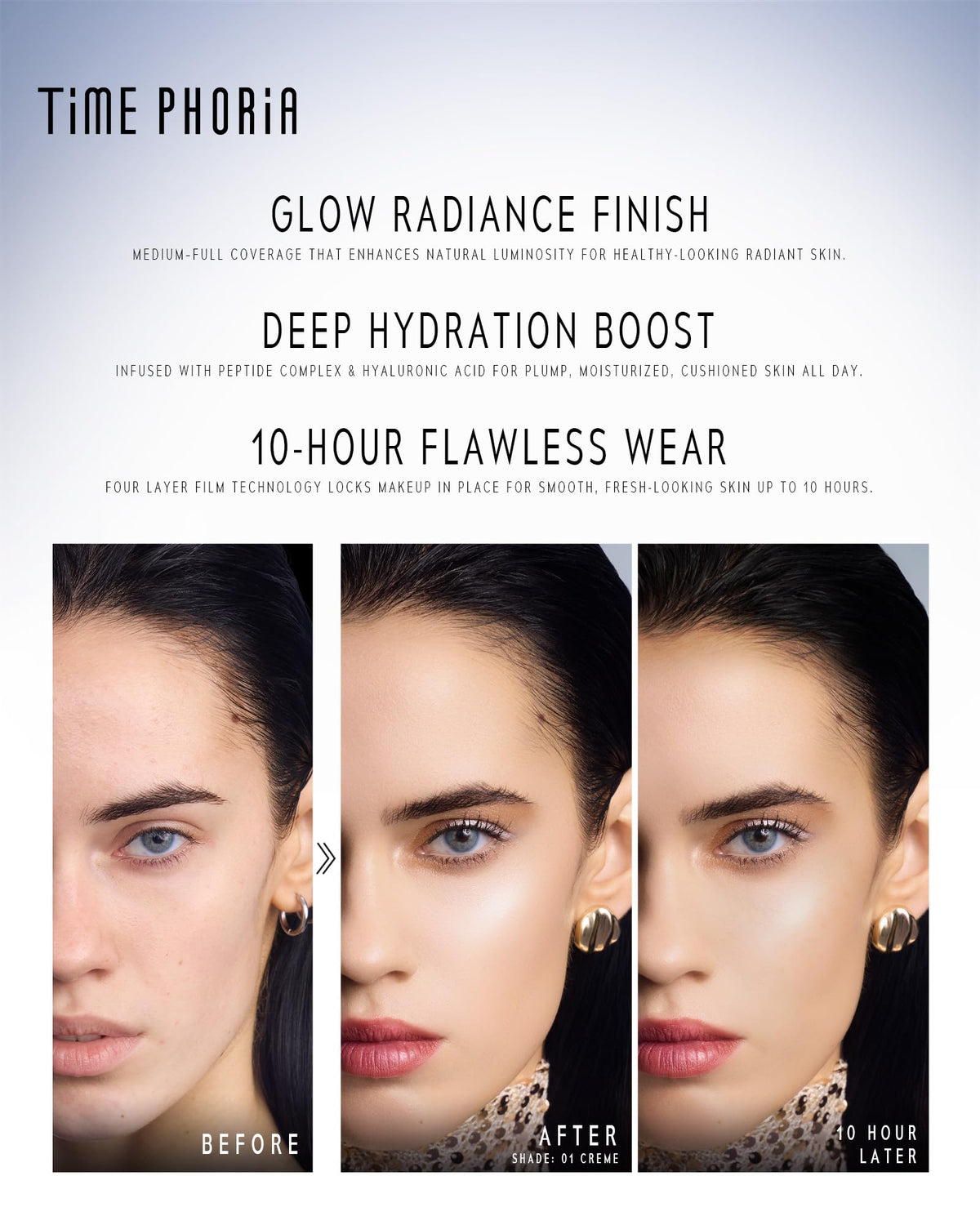 Timephoria Timeless Utopia Glow Cushion application gesture demonstrates second-skin feel.