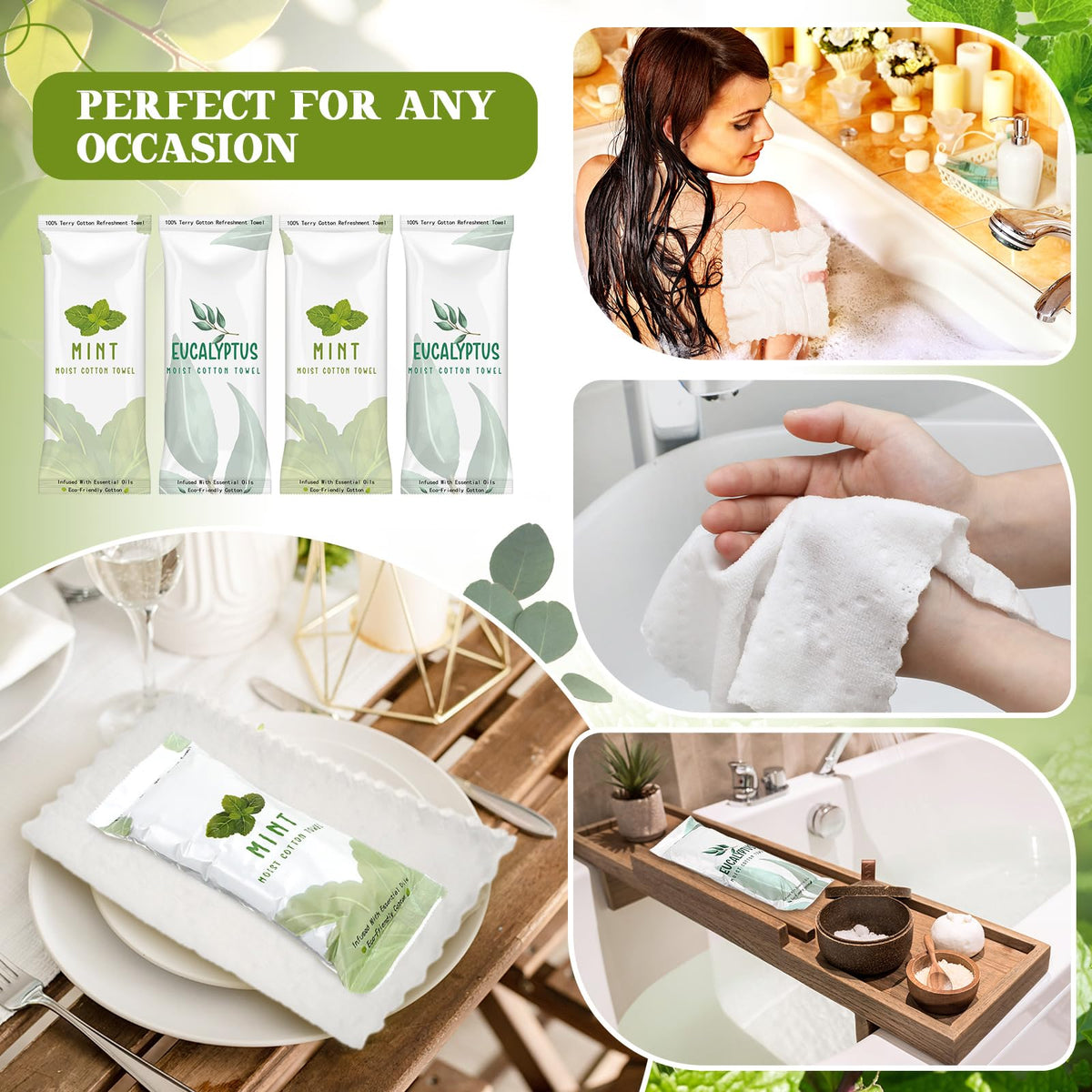 Timgle mint-eucalyptus scented towels deliver spa-like aroma during use.