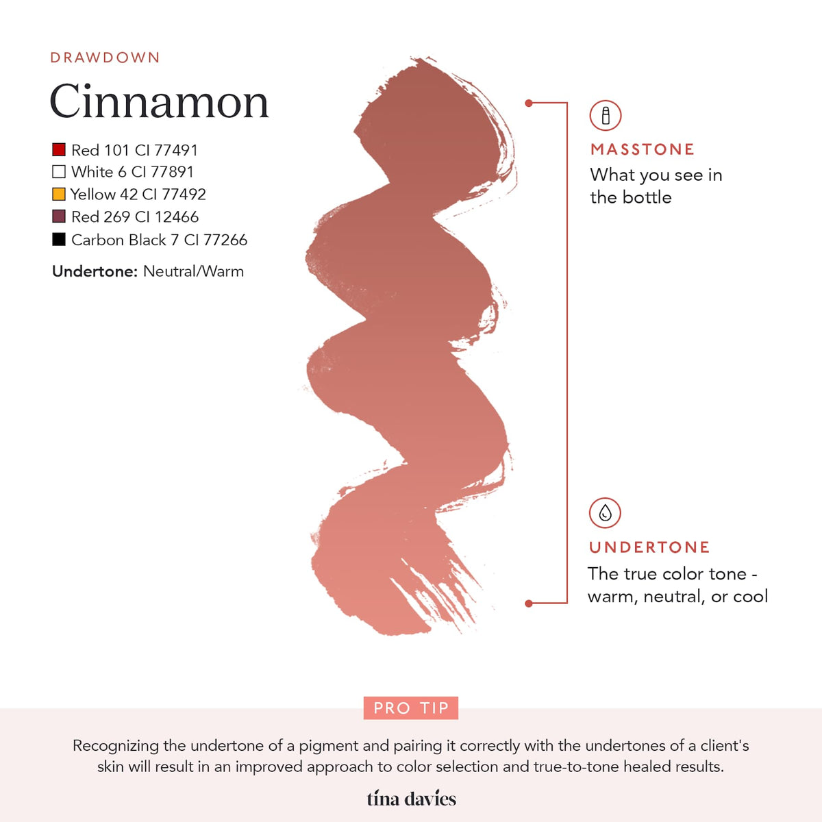 Application demo of Tina Davies Envy Cinnamon lip pigment in a lip blush look.