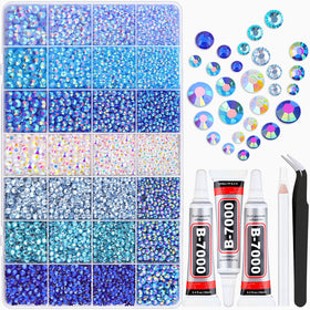 TINKRSTUFF blue rhinestones kit grid close-up for craft sparkle.
