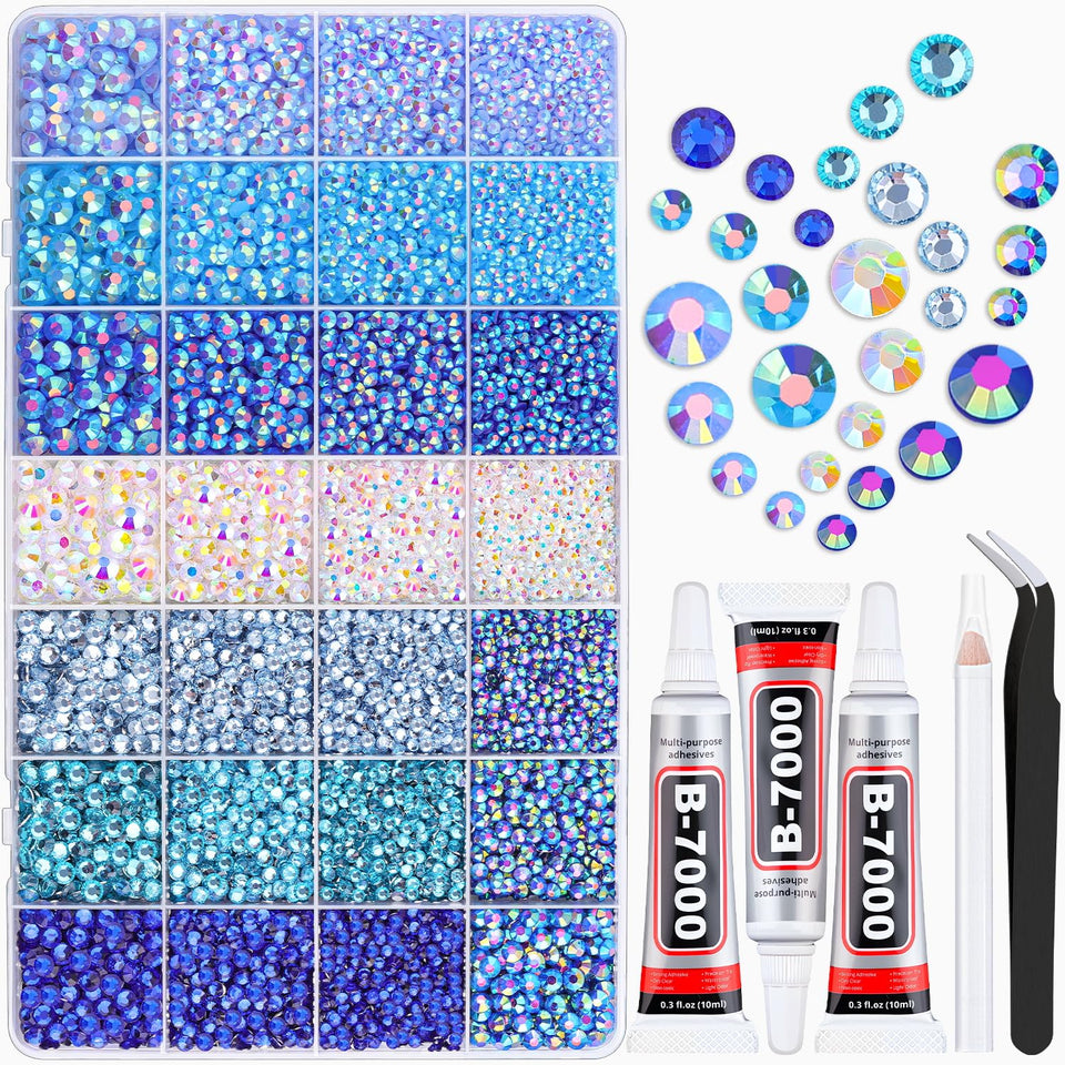 TINKRSTUFF blue rhinestones kit grid close-up for craft sparkle.