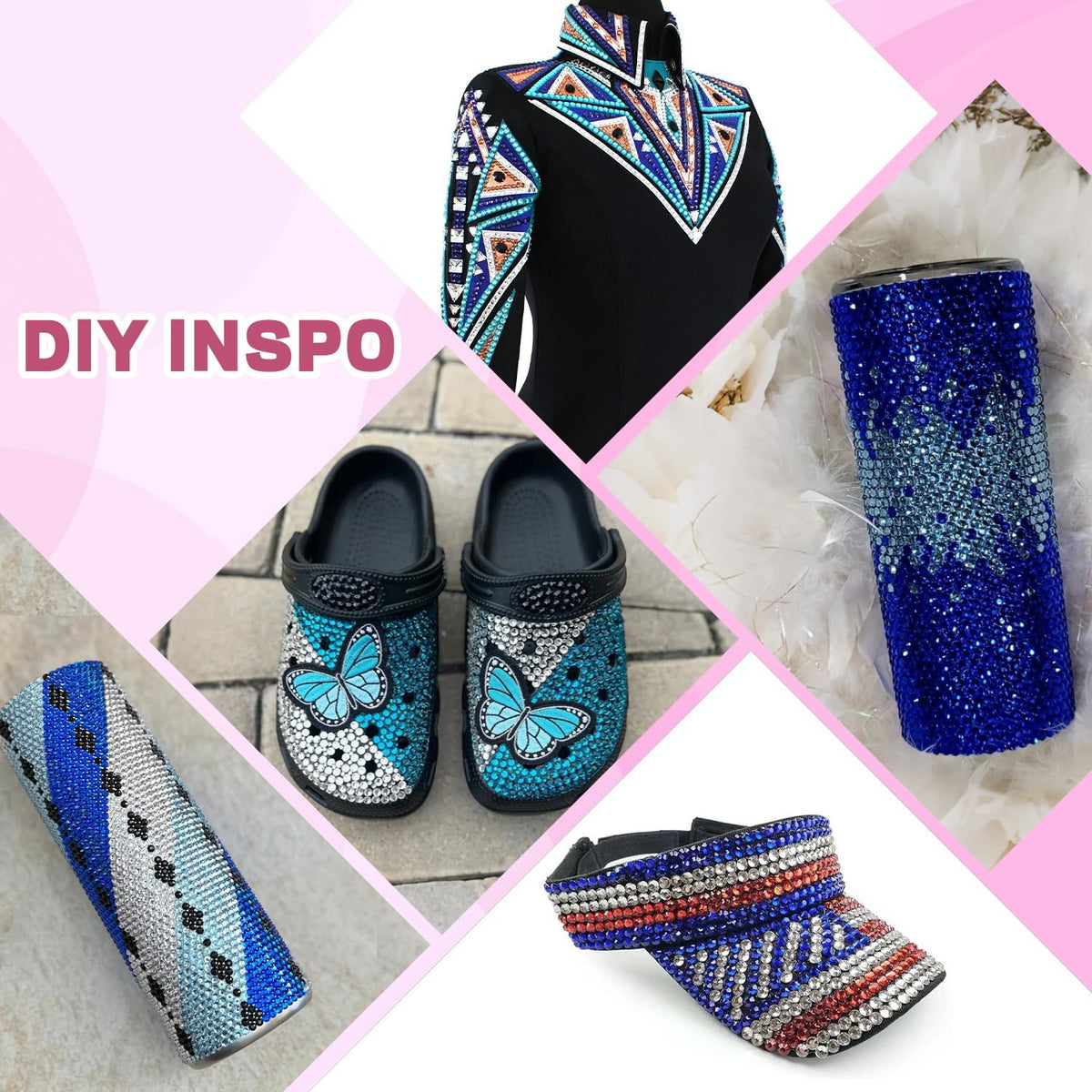 TINKRSTUFF blue rhinestones on shoes create dazzling decorations.