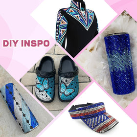 TINKRSTUFF blue rhinestones on shoes create dazzling decorations.